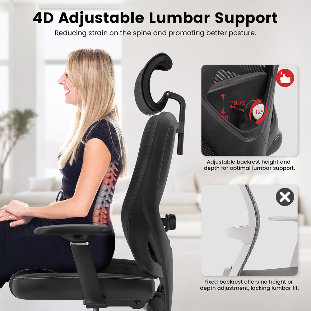 ACGAM CG-5455M Ergonomic Gaming Office Chair, PVC Seat Cushion, Adjustable Armrest &amp; Headrest, 4D Lumbar Support, Synchro Reclining Backrest