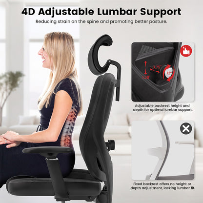ACGAM CG-5455M Ergonomic Gaming Office Chair, PVC Seat Cushion, Adjustable Armrest &amp; Headrest, 4D Lumbar Support, Synchro Reclining Backrest