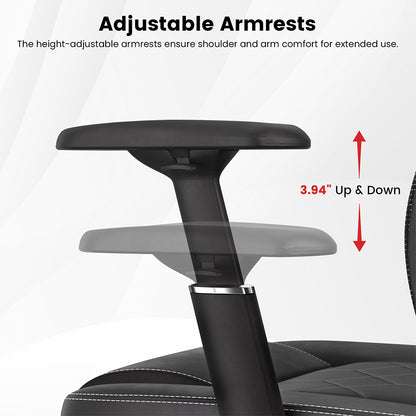 ACGAM CG-5455M Ergonomic Gaming Office Chair, PVC Seat Cushion, Adjustable Armrest &amp; Headrest, 4D Lumbar Support, Synchro Reclining Backrest