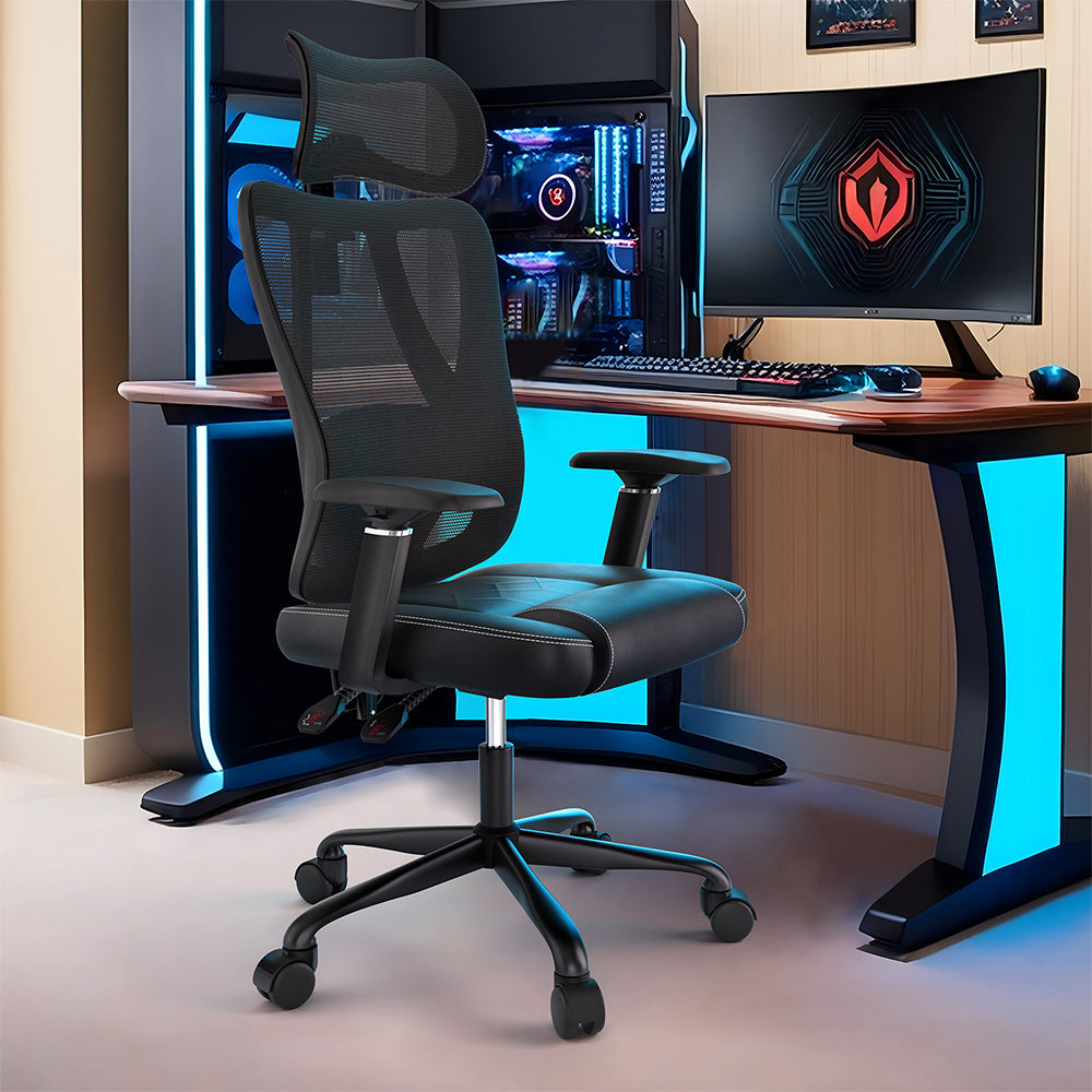 ACGAM CG-5455M Ergonomic Gaming Office Chair, PVC Seat Cushion, Adjustable Armrest &amp; Headrest, 4D Lumbar Support, Synchro Reclining Backrest