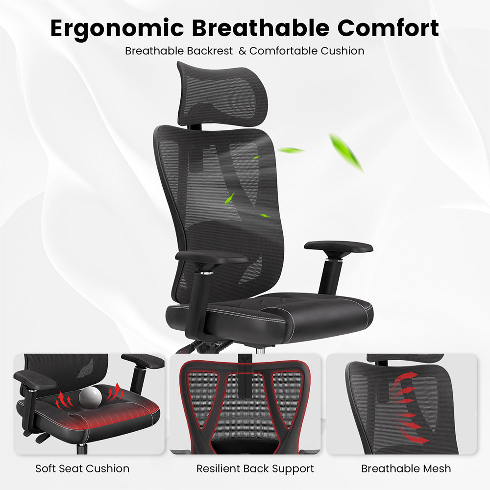 ACGAM CG-5455M Ergonomic Gaming Office Chair, PVC Seat Cushion, Adjustable Armrest &amp; Headrest, 4D Lumbar Support, Synchro Reclining Backrest