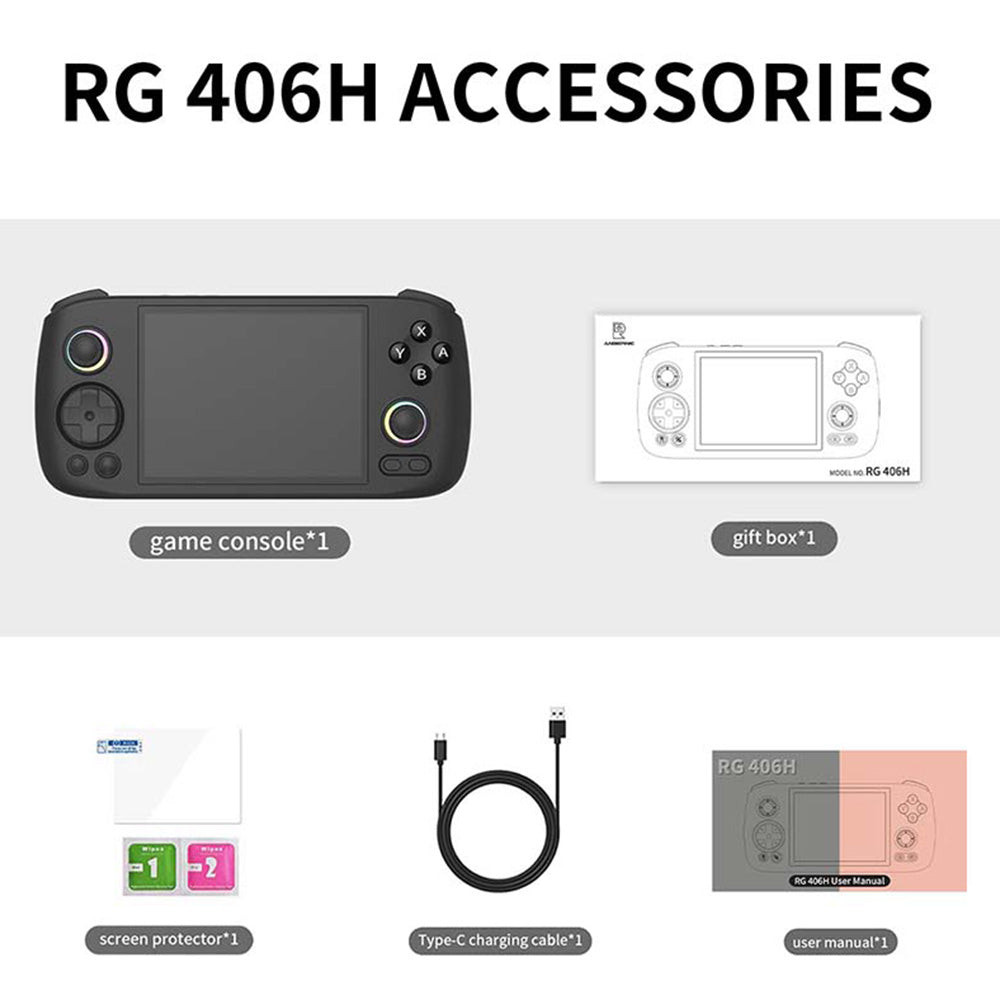 ANBERNIC RG 406H Game Console, Android 13, 4-inch 960*720 IPS Screen, Unisoc T820 Processor 8 Cores, 8GB LPDDR4X RAM 128GB UFS2.2 Storage, 3D Hall Joystick, Hall Trigger, 7 Hours Autonomy - Black