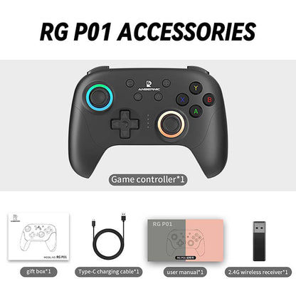 ANBERNIC RG P01 Game Controller, Hall Effect Triggers &amp; Joystick, Six-axis Gyroscope, Bluetooth/2.4G Wireless/ Wired Connection, 9 Hours Autonomy, Compatible with PC, Switch, Android, iOS, Steam - Black