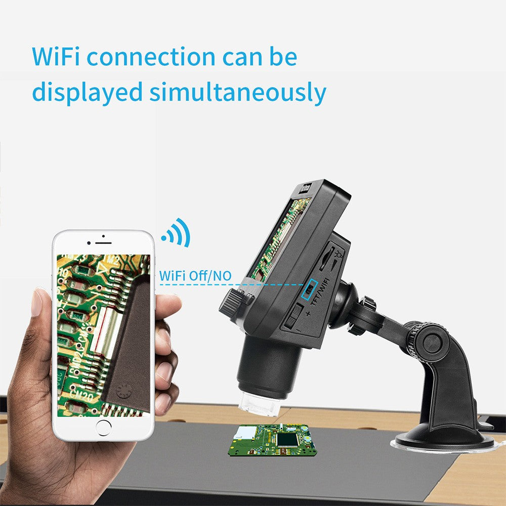 ANESOK 317 WiFi Microscope with 4.3 Inch Screen, 2 Megapixels, 1000X Magnification, 1080P Resolution, 5 Hours Working Time, 8 LEDs