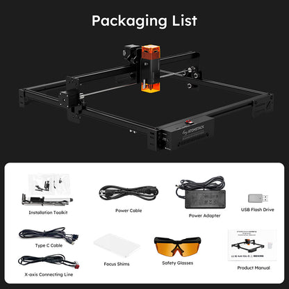 ATOMSTACK A5 Pro V2 5W Laser Engraver, 400mm/s High Speed, 0.01mm Precision, 5mm Wood 3mm Black Acrylic in One Pass, 410*380mm