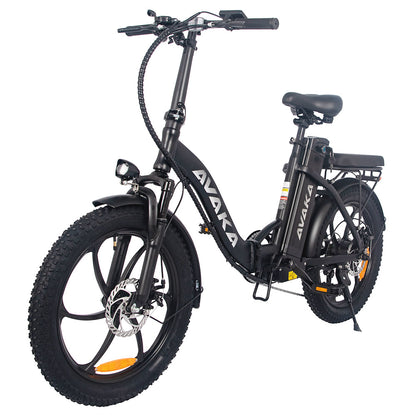 AVAKA BZ20 PLUS Electric Bike Foldable 20*3.0 Inch Fat Tires 500W Brushless Motor 25Km/h Max Speed 48V 18.2Ah Battery 100Km Range 120KG Max Load Dual Disc Brake Shimano 7-Speed Gear IP54 Waterproof  LCD Display One-piece Wheel - Black