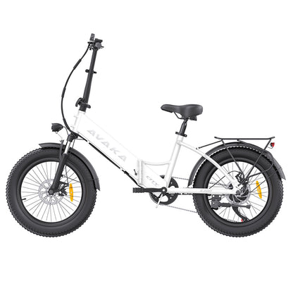 AVAKA K300 Folding Electric Bike, 350W Motor, 36V 16Ah Battery, 20*3.0 inch Tires, 31km/h Max Speed, 100km Range, Front &amp; Rear Disc Brakes, LCD Display, SHIMANO 7-speed - White