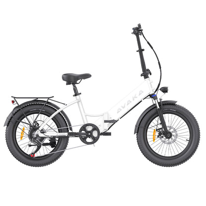 AVAKA K300 Folding Electric Bike, 350W Motor, 36V 16Ah Battery, 20*3.0 inch Tires, 31km/h Max Speed, 100km Range, Front &amp; Rear Disc Brakes, LCD Display, SHIMANO 7-speed - White