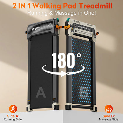 Akluer 520 Dual-Sided Under Desk Treadmill with Shiatsu Foot Massager, Walking Pad with Incline, 2.5HP Quiet Motor, LED Display