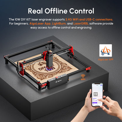 AlgoLaser DIY KIT 10W Laser Engraver,12,000mm/min Engraving Speed, 2.4G WiFi, 400*400mm (157.5*157.5inch)