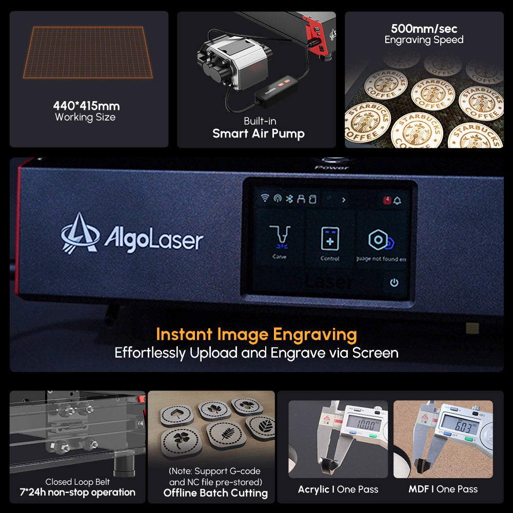 AlgoLaser Delta 22W Laser Engraver, Smart Air Pump, 500mm/s Engraving Speed, 440*415mm (173.2*163.4inch)