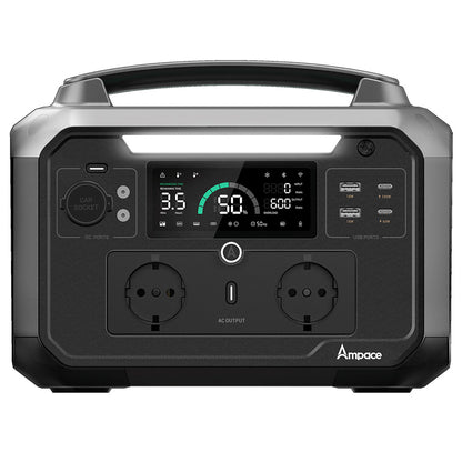 Ampace Andes 600 Pro Portable Power Station, 584Wh LiFePO4 Hybrid Battery, 600W(Surge 1800W) SiCPrime Solar Generator, Recharge to 80% in 1 Hour, 2xAC 2xUSB-A 2xUSB-C 2x5521 1xCar Socket, 2000 Cycles, -20℃~45℃, APP Control, for Outdoor, RVs, Home Use