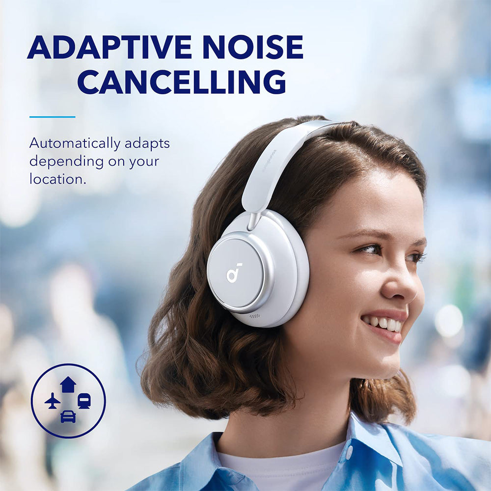 Anker Soundcore Space Q45 Headphones, Adaptive ANC, 50 Hours Playtime (ANC on), Bluetooth 5.3, App Control - White