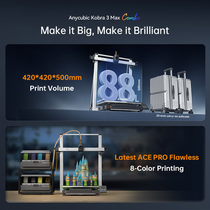 Anycubic Kobra 3 Max Combo, Up to 8-Color Printing, ACE Pro Color Engine, 600mm/s High-Speed Print, Auto-Leveling &amp; Anti-Step Lost, 420*420*500mm