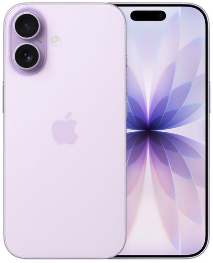 Purple smartphone  Apple iPhone 17 Levander showing front and back on a white background