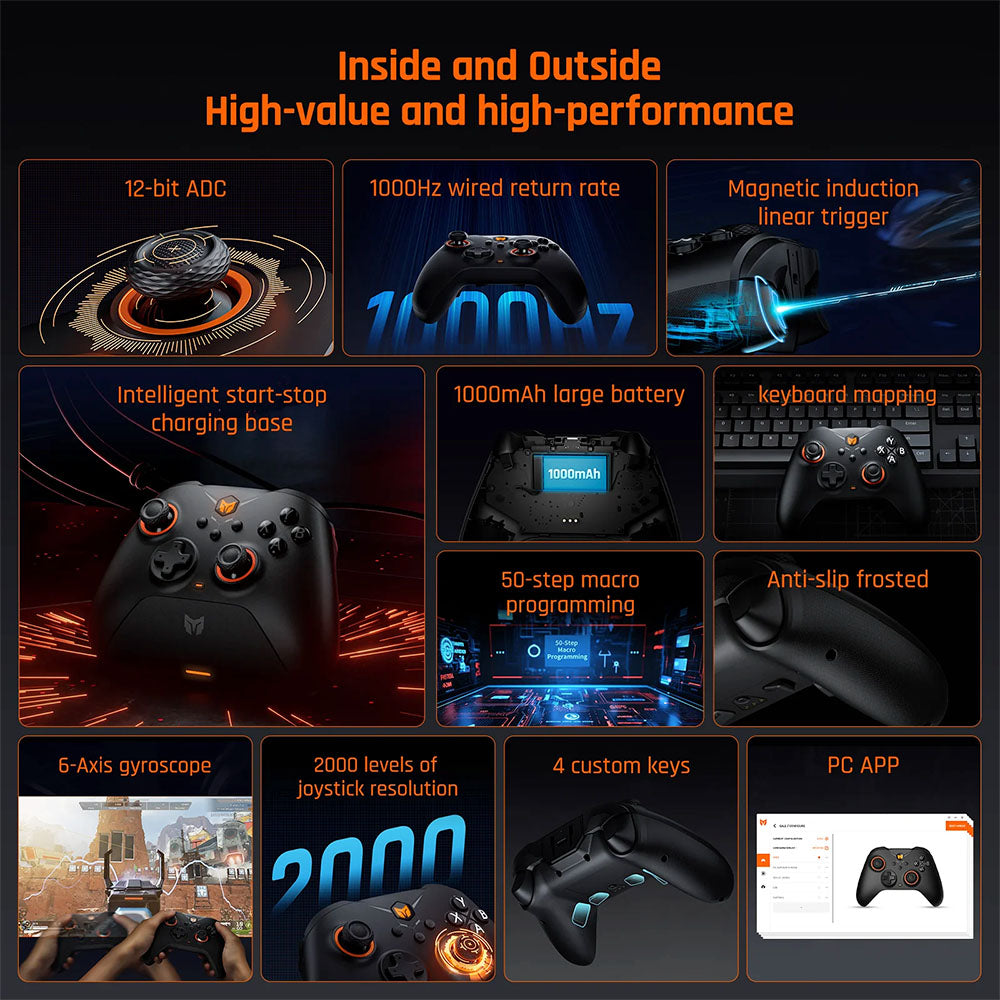 BIGBIG WON GALE HALL Wireless Game Controller, 3 Connection Modes, Hall Joysticks &amp; Triggers, Compatible with Switch / PC / iOS / Android
