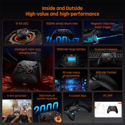BIGBIG WON GALE HALL Wireless Game Controller, 3 Connection Modes, Hall Joysticks &amp; Triggers, Compatible with Switch / PC / iOS / Android