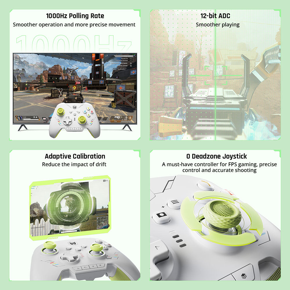 BIGBIG WON Rainbow 2 SE Game Controller, Hall Effect Trigger, Support Black Myth Wukong, 12-bit ADC, 4-way &amp; 8-way D-pads, Compatible with Switch / PC / Android / iOS - Green