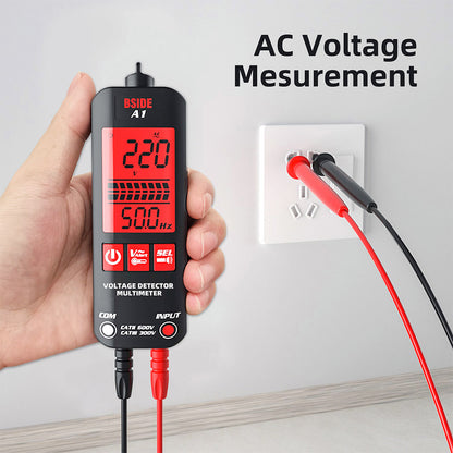 BSIDE A1 Digital Multimeter, Electrician Pen, Non-Contact Voltage Tester, Ohm Hz Meter, AC Live/Neutral Wire Test, Red &amp; Green Backlight, with Storage Bag - Black
