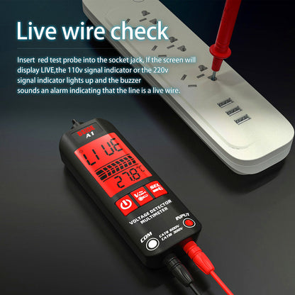 BSIDE A1 Digital Multimeter, Electrician Pen, Non-Contact Voltage Tester, Ohm Hz Meter, AC Live/Neutral Wire Test, Red &amp; Green Backlight, with Storage Bag - Black