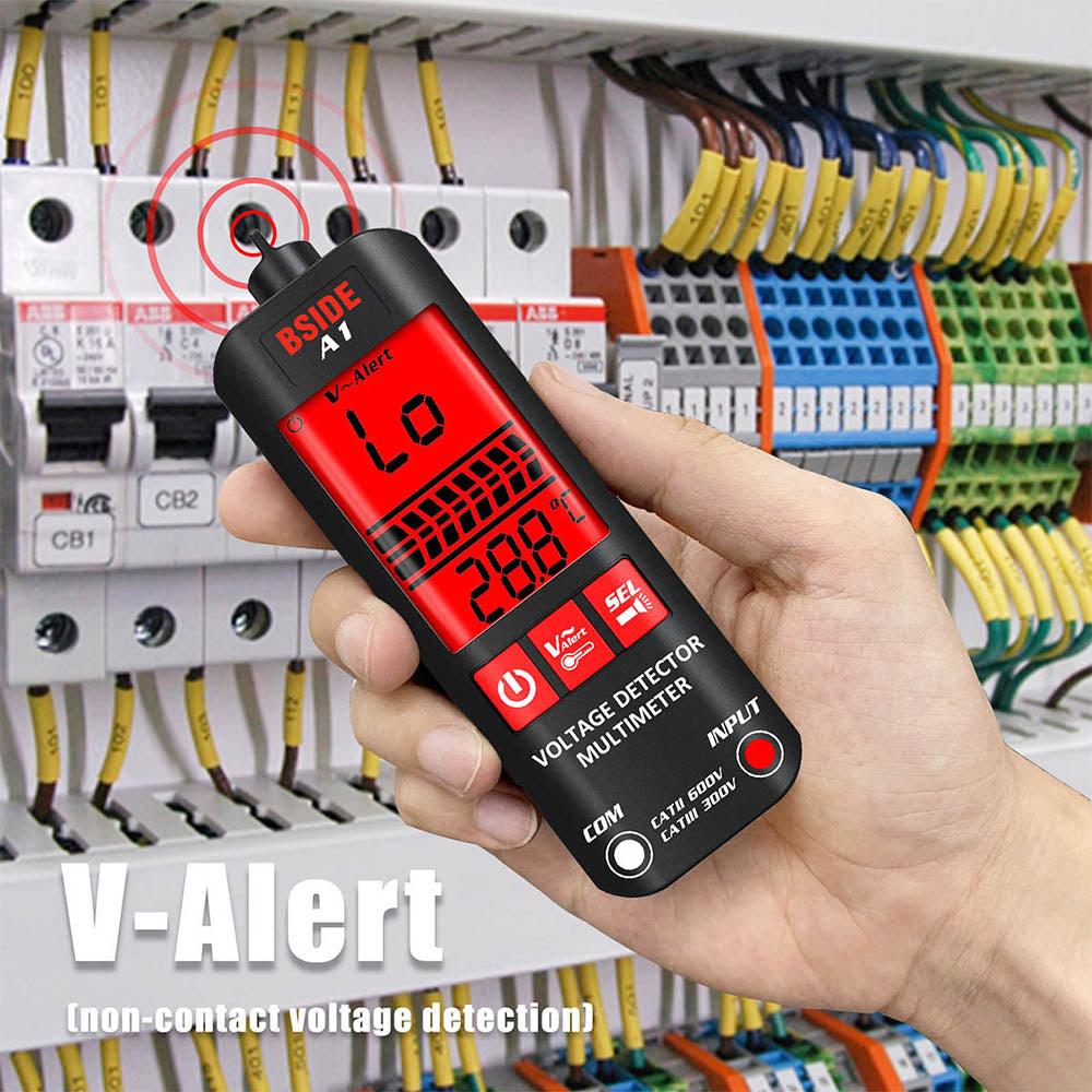 BSIDE A1 Digital Multimeter, Electrician Pen, Non-Contact Voltage Tester, Ohm Hz Meter, AC Live/Neutral Wire Test, Red &amp; Green Backlight, with Storage Bag - Black