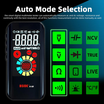 BSIDE A10 Smart Digital Multimeter, 9999 True RMS EBTN Color Display, DC AC Voltage Capacitance Ohm Diode NCV Hz Live Wire Tester