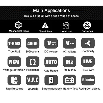BSIDE A40 Intelligent Digital Multimeter, Infrared Temperature-testing, Non-Contact Electric Volt Pen, AC DC Dual Mode Thermometer, NCV VFC Alarm, Live Wire Check, Black - No Batteries