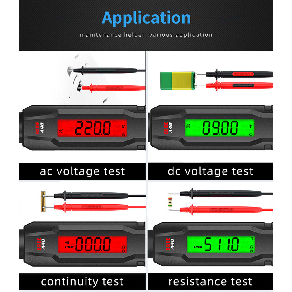 BSIDE A40 Intelligent Digital Multimeter, Infrared Temperature-testing, Non-Contact Electric Volt Pen, AC DC Dual Mode Thermometer, NCV VFC Alarm, Live Wire Check, Black - No Batteries