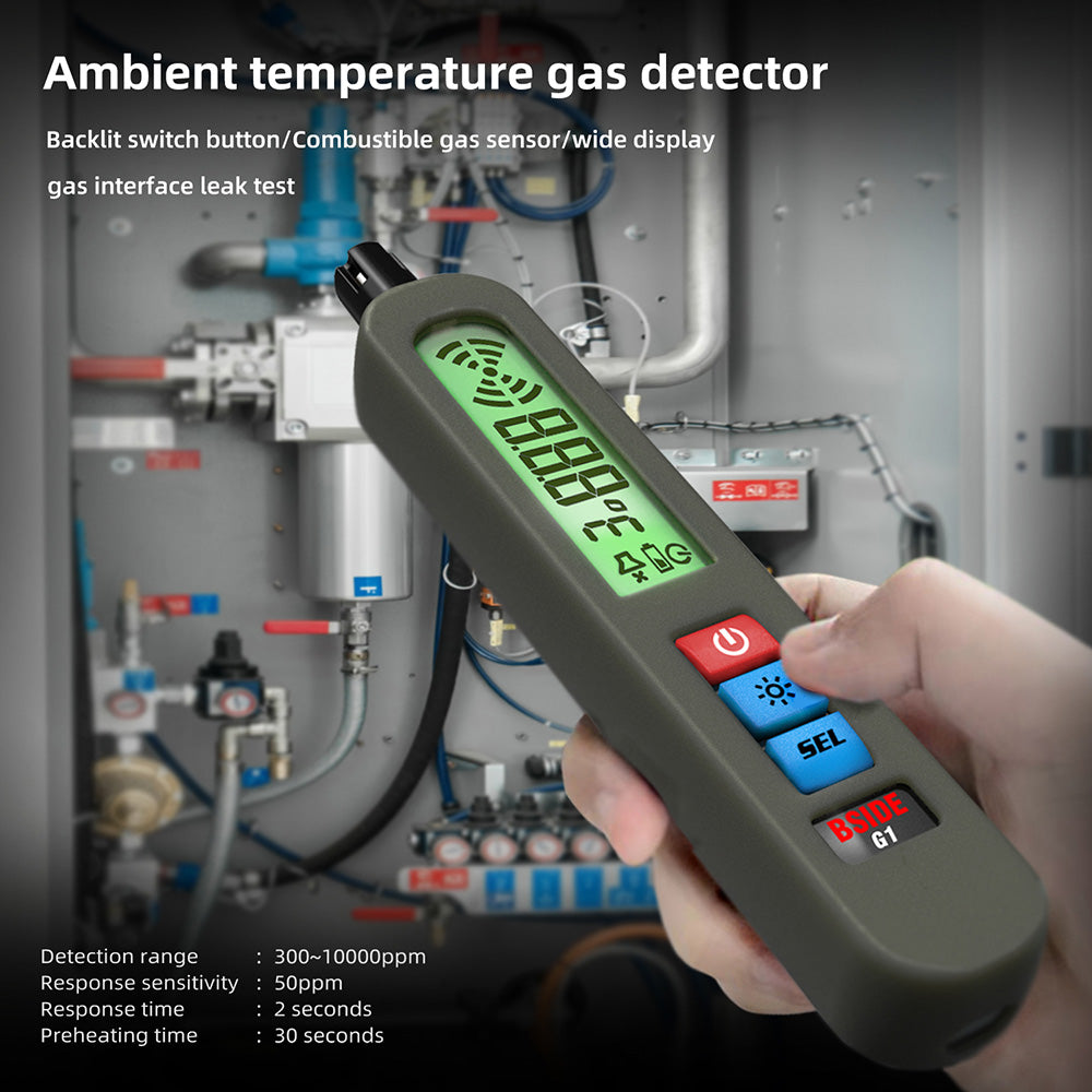 BSIDE G1 Combustible Gases Leak Detector, Natural Gases Leakage Detection, LCD Display with Backlight, Sound &amp; Light &amp; Vibration Alarm, without Bag