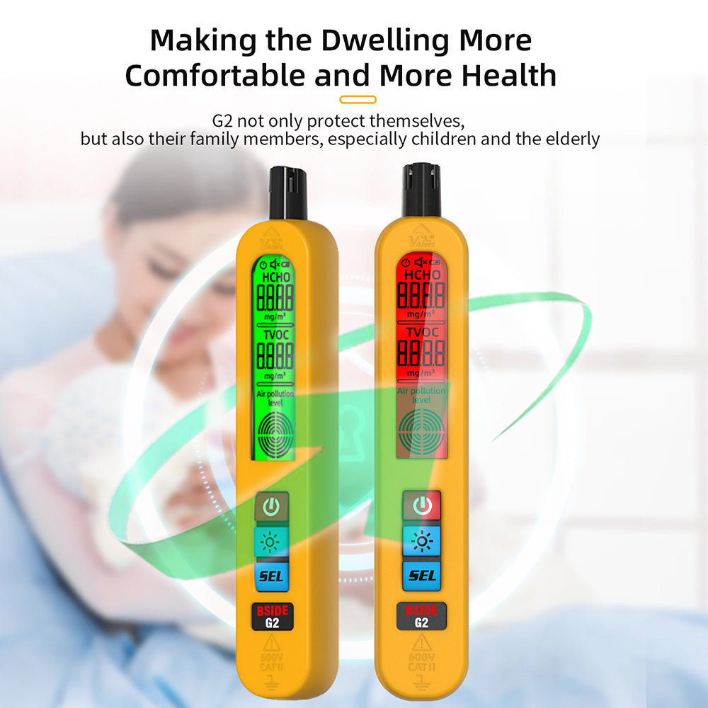 BSIDE G2 Air Quality Monitor, Formaldehyde Detector, PM2.5/TVOC/HCHO Test, Auto Alarm, LCD Display, Red &amp; Green Color
