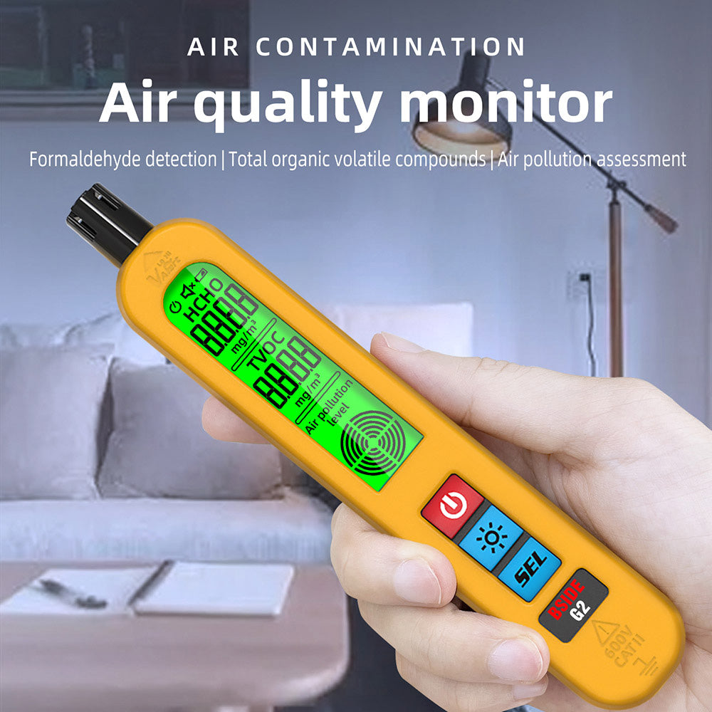 BSIDE G2 Air Quality Monitor, Formaldehyde Detector, PM2.5/TVOC/HCHO Test, Auto Alarm, LCD Display, Red &amp; Green Color