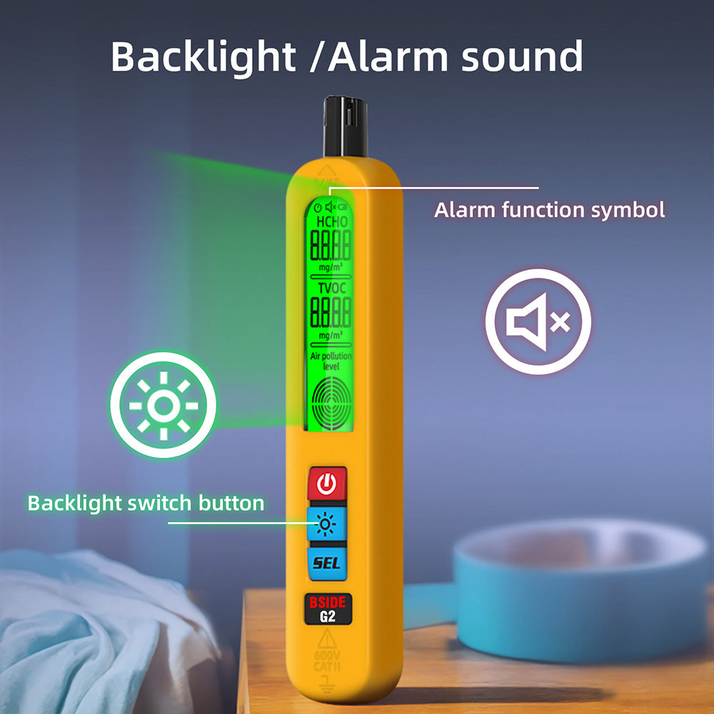 BSIDE G2 Air Quality Monitor, Formaldehyde Detector, PM2.5/TVOC/HCHO Test, Auto Alarm, LCD Display, Red &amp; Green Color