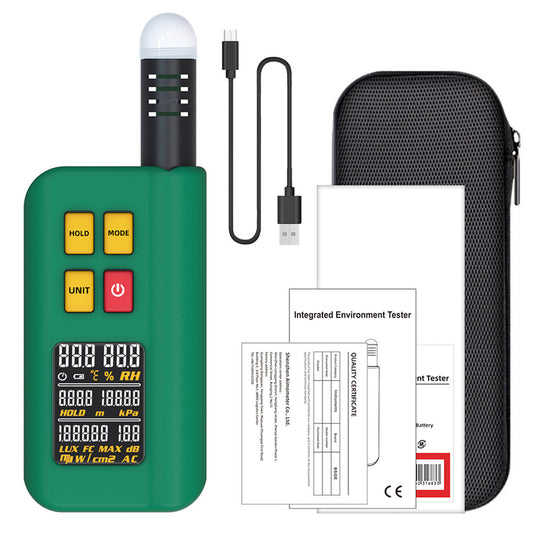 BSIDE GX1 4 in 1 Comprehensive Tester, Ambient/Temperature Humidity/Light Noise/Altitude Tester, with Decibel, A &amp; C Weighted Test Functions - Green