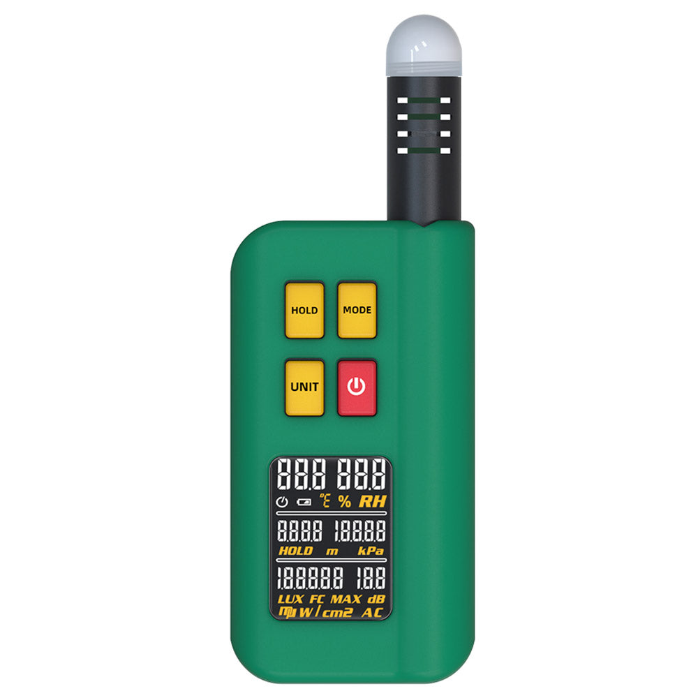 BSIDE GX1 4 in 1 Comprehensive Tester, Ambient/Temperature Humidity/Light Noise/Altitude Tester, with Decibel, A &amp; C Weighted Test Functions - Green
