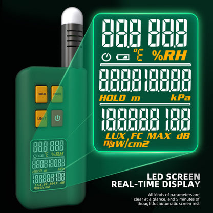 BSIDE GX1 4 in 1 Comprehensive Tester, Ambient/Temperature Humidity/Light Noise/Altitude Tester, with Decibel, A &amp; C Weighted Test Functions - Green