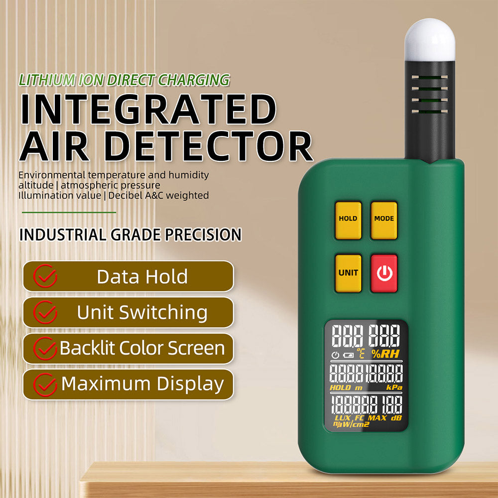 BSIDE GX1 4 in 1 Comprehensive Tester, Ambient/Temperature Humidity/Light Noise/Altitude Tester, with Decibel, A &amp; C Weighted Test Functions - Green