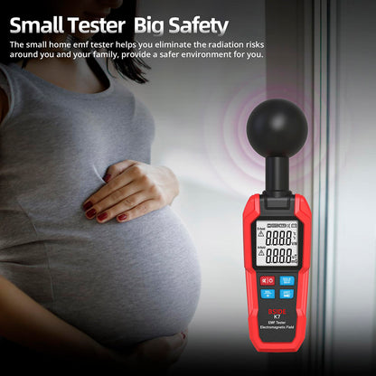 BSIDE K7 Electromagnetic Field Tester, EMF Meter, Radiation Signal Detector, 360° Auto Measurement, Sound &amp; Light Alarm, with Overdose Flashlight, LCD Screen- Red, without Battery