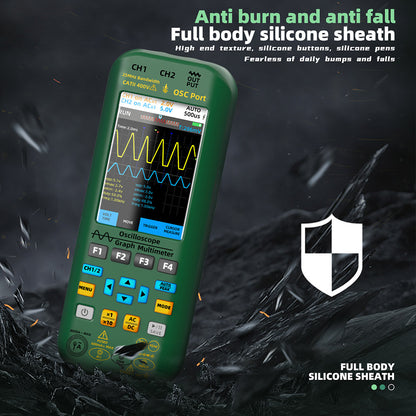 BSIDE O7 3 in 1 Oscilloscope Multimeter, Voltage/ Current/ Capacitance/ Frequency/ Resistance/ Continuity/ Diode Tester, 3.98" LCD Screen, 25Mhz Bandwidth, Dual Channel, Auto Shutdown, 6000 Count  - Green