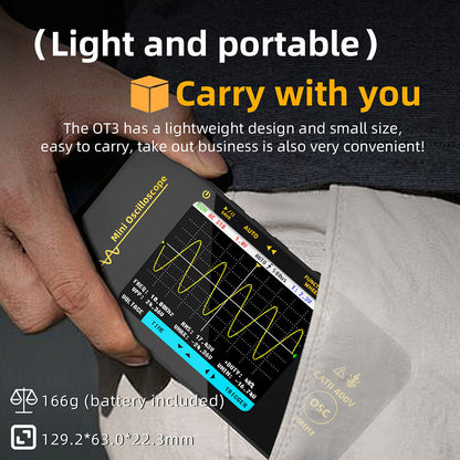 BSIDE OT3 Oscilloscope with Probe, 3.2" TFT Color Screen, 10MHz Bandwidth, Real-Time Sampling 48MSa/s, 1200mAh Battery, for Outdoor Maintenance, Automotive Repair, and Power Detection