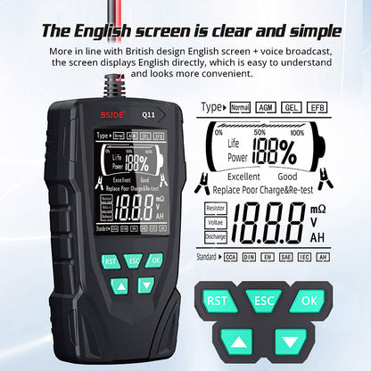 BSIDE Q11 Car Battery Tester, 12V 24V Digital Checker, CCA Lead Acid Battery Analyzer, 3Ah-200Ah Professional Automatic Detect Diagnostic Tool