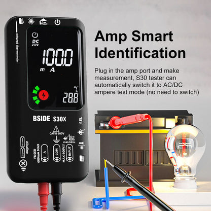 BSIDE S30 Digital Multimeter, Infrared Thermometer, True RMS 9999 Counts, DC AC Voltage Current 15V Diode Capacitor, Ohm NCV Rechargeable Tester - Black