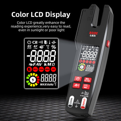 BSIDE U6X U-Shape Digital Clamp Multimeter, Automatic AC/DC Meter, Infrared Detection, Color Display Display, Rechargeable Battery, with Probe Tips Holder Design