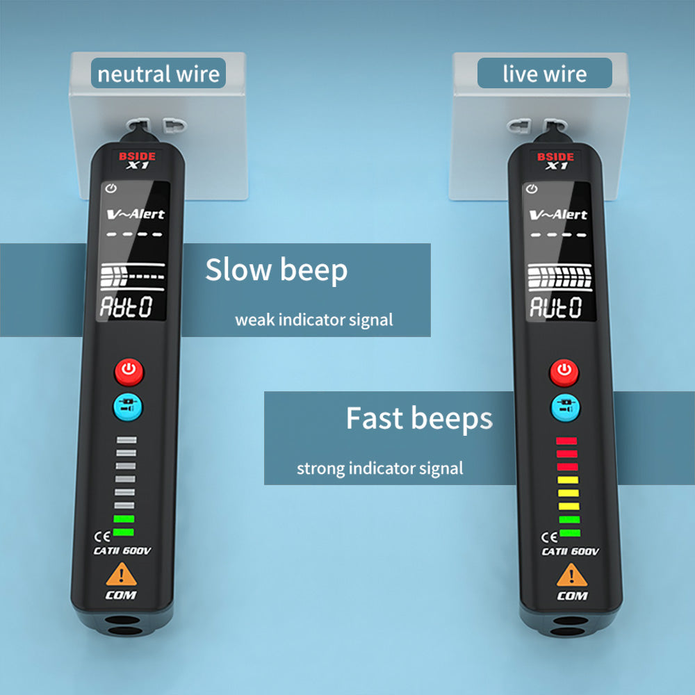 BSIDE X1 Intelligent Voltage Detector Tester, Multimeter, Electric Pen, Break Point Checking,  Large LCD Screen, Flashlight, Live Wire Hz Ohm NCV Meter, No Batteries