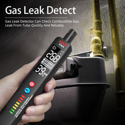 BSIDE X4A Digital Hygrometer Gas Detector, Combustible Gas Analyzer, Temperature and Humidity Tester, with Audible and Visual Alarm, LCD Display, No Batteries, with Bag