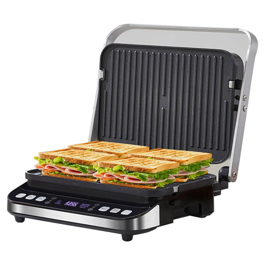 BioloMix BCG02D 2000W Electric Contact Grill, Removable/Reversible &amp; Non-stick Plates, Smokeless, LCD Display &amp; Digital Control, Opens 180 Degree