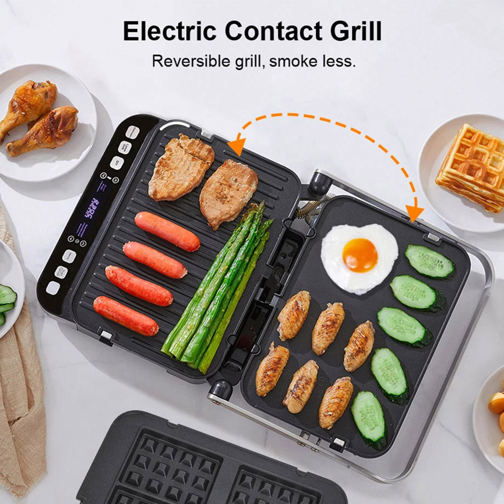 BioloMix BCG02D 2000W Electric Contact Grill, Removable/Reversible &amp; Non-stick Plates, Smokeless, LCD Display &amp; Digital Control, Opens 180 Degree