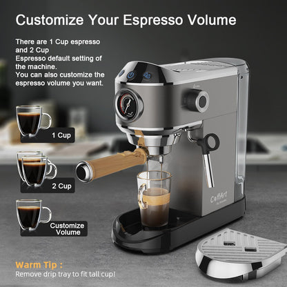 BioloMix CM7008 Semi-Automatic Espresso Coffee Maker with Milk Steam Frother Wand, 20 Bar Pressure, 1.1L Water Tank, Single/Double Cup