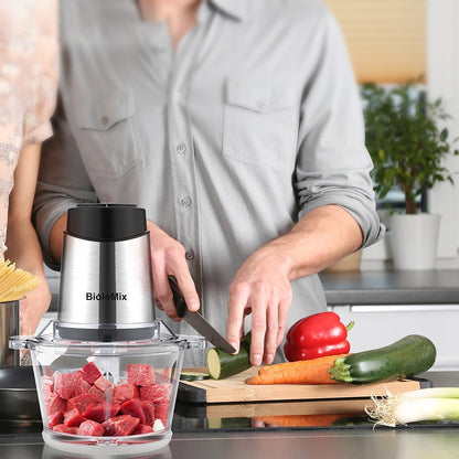 BioloMix P6001 500W Electric Meat Chopper, 1.8L Glass Bowl Food Processor Grinder, Two Speeds, for Vegetables Onion Garlic