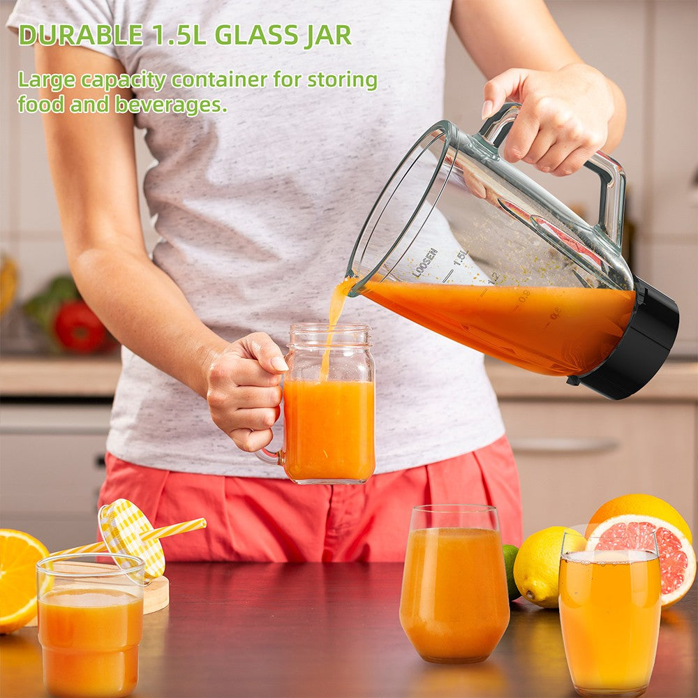 BioloMix SF701 1300W Smoothie Blender with 1.5L Glass Jar, 2 Speed Settings, Pulse Function