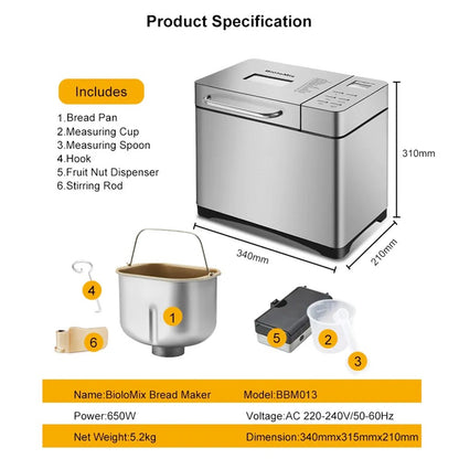Biolomix BBM013 Stainless Steel 19 In 1 Automatic Bread Maker
